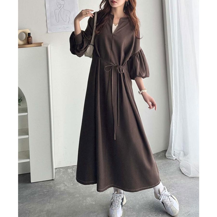 【 クラシカルエルフ classical elf 】 ワンピース レディース 配色ステッチ キーネック メリハリシルエット 抜け感 シンプル カジュアル 主役級 | classicalelf | 06