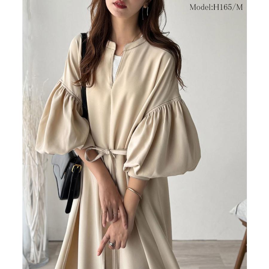 【 クラシカルエルフ classical elf 】 ワンピース レディース 配色ステッチ キーネック メリハリシルエット 抜け感 シンプル カジュアル 主役級 | classicalelf | 09