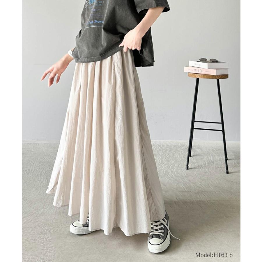 ボトムス スカート レディース 超軽量 素材 シアー ワッシャー 加工 シルキー ナイロン ロング フレアスカート ウエスト ゴム イージーケア | classicalelf | 10