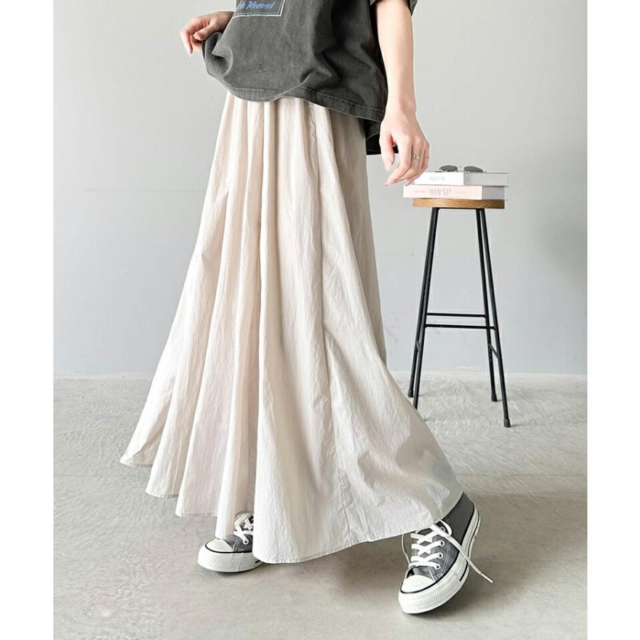 ボトムス スカート レディース 超軽量 素材 シアー ワッシャー 加工 シルキー ナイロン ロング フレアスカート ウエスト ゴム イージーケア | classicalelf | 12