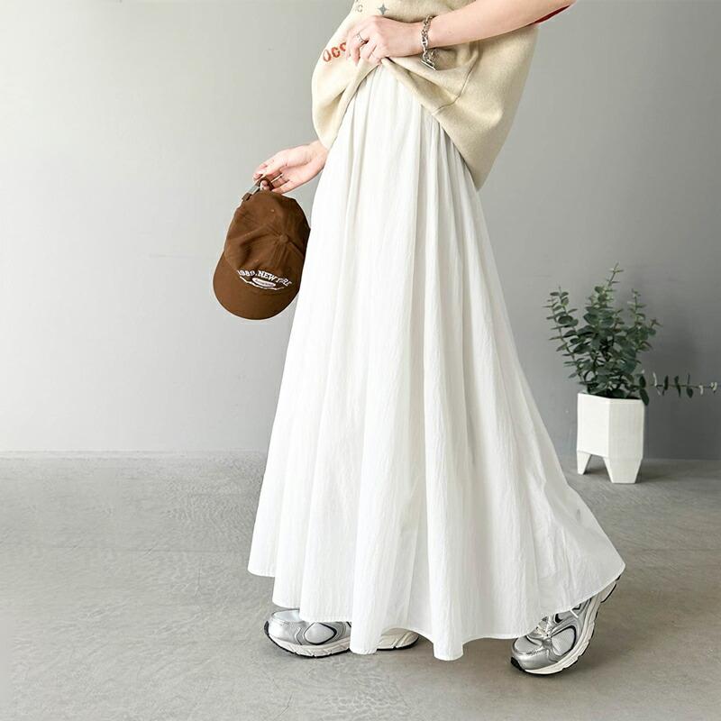 ボトムス スカート レディース 超軽量 素材 シアー ワッシャー 加工 シルキー ナイロン ロング フレアスカート ウエスト ゴム イージーケア | classicalelf | 16