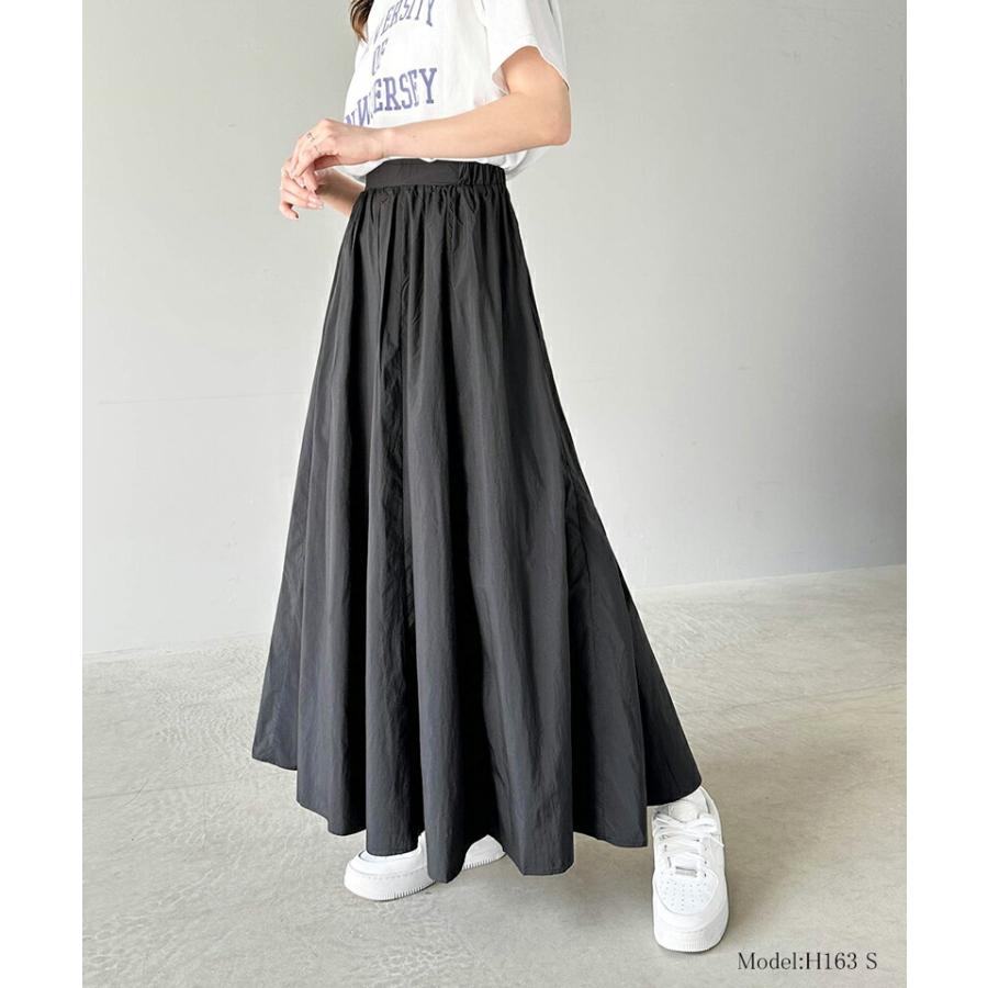 ボトムス スカート レディース 超軽量 素材 シアー ワッシャー 加工 シルキー ナイロン ロング フレアスカート ウエスト ゴム イージーケア | classicalelf | 02