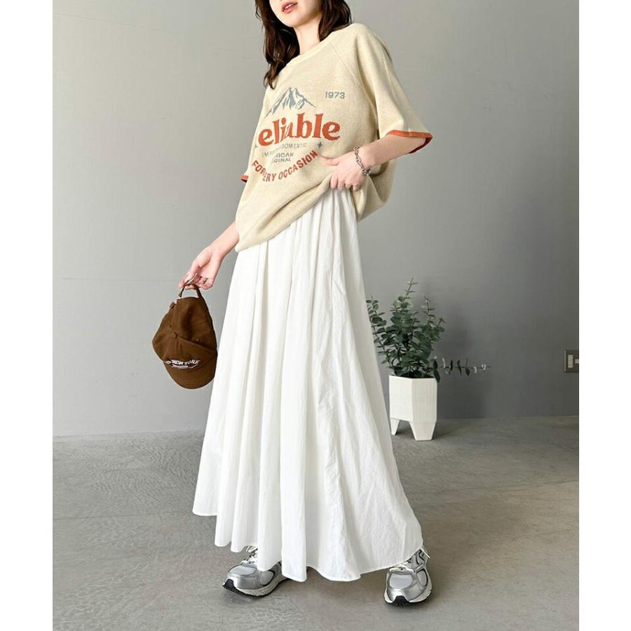 ボトムス スカート レディース 超軽量 素材 シアー ワッシャー 加工 シルキー ナイロン ロング フレアスカート ウエスト ゴム イージーケア | classicalelf | 06