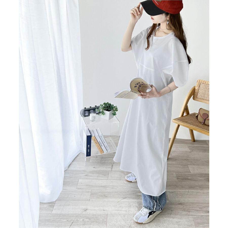 ワンピース レディース 前後 2way 変形 ランタン スリーブ 配色 ステッチ ロングワンピ Aライン レイヤードコーデ 体型カバー | classicalelf | 10