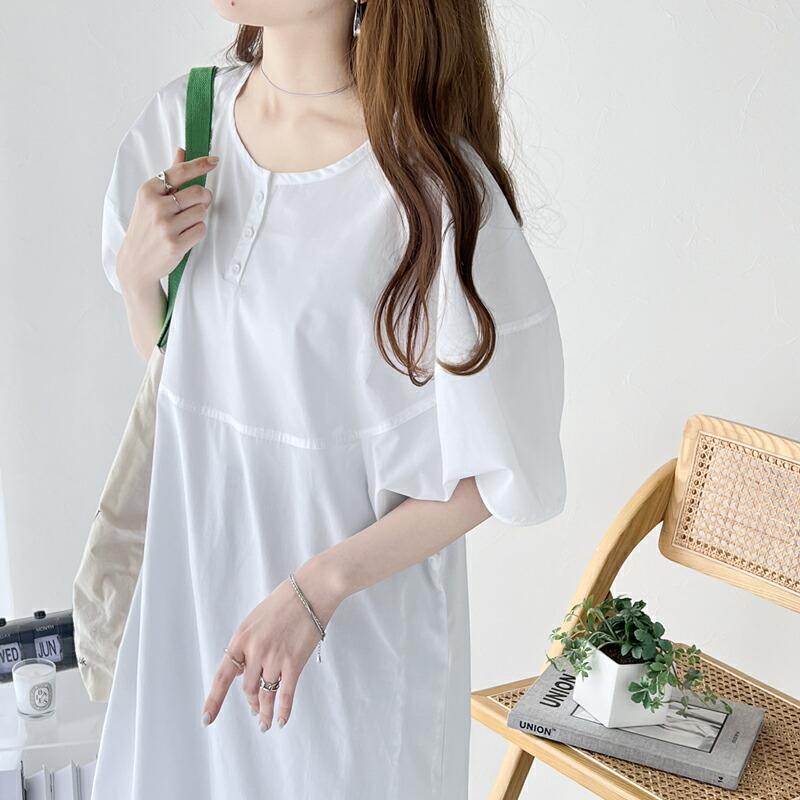 ワンピース レディース 前後 2way 変形 ランタン スリーブ 配色 ステッチ ロングワンピ Aライン レイヤードコーデ 体型カバー | classicalelf | 17