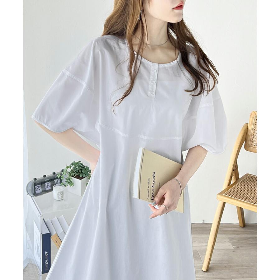 ワンピース レディース 前後 2way 変形 ランタン スリーブ 配色 ステッチ ロングワンピ Aライン レイヤードコーデ 体型カバー | classicalelf | 08