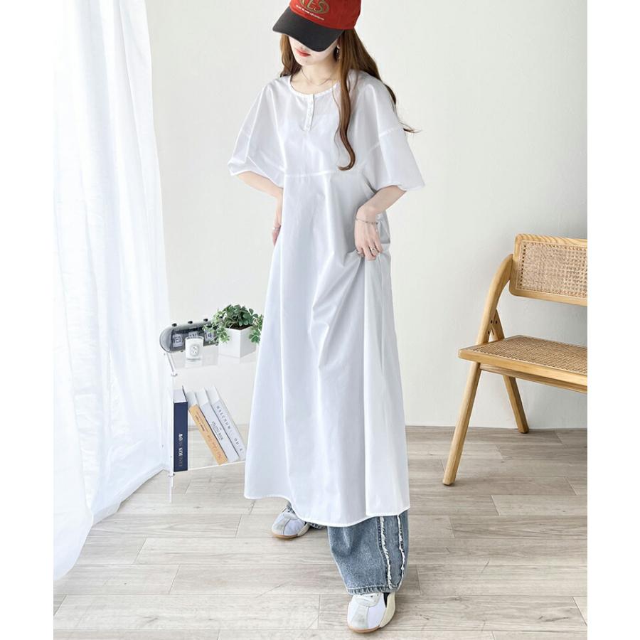 ワンピース レディース 前後 2way 変形 ランタン スリーブ 配色 ステッチ ロングワンピ Aライン レイヤードコーデ 体型カバー | classicalelf | 09