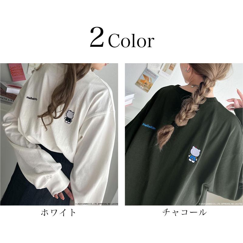 【Hello Kitty 50th Anniversary】 トップス ロンT レディース ハローキティ 綿 100％ 刺繍 クルーネック 長袖 Tシャツ キャラT ゆるっと | classicalelf | 01