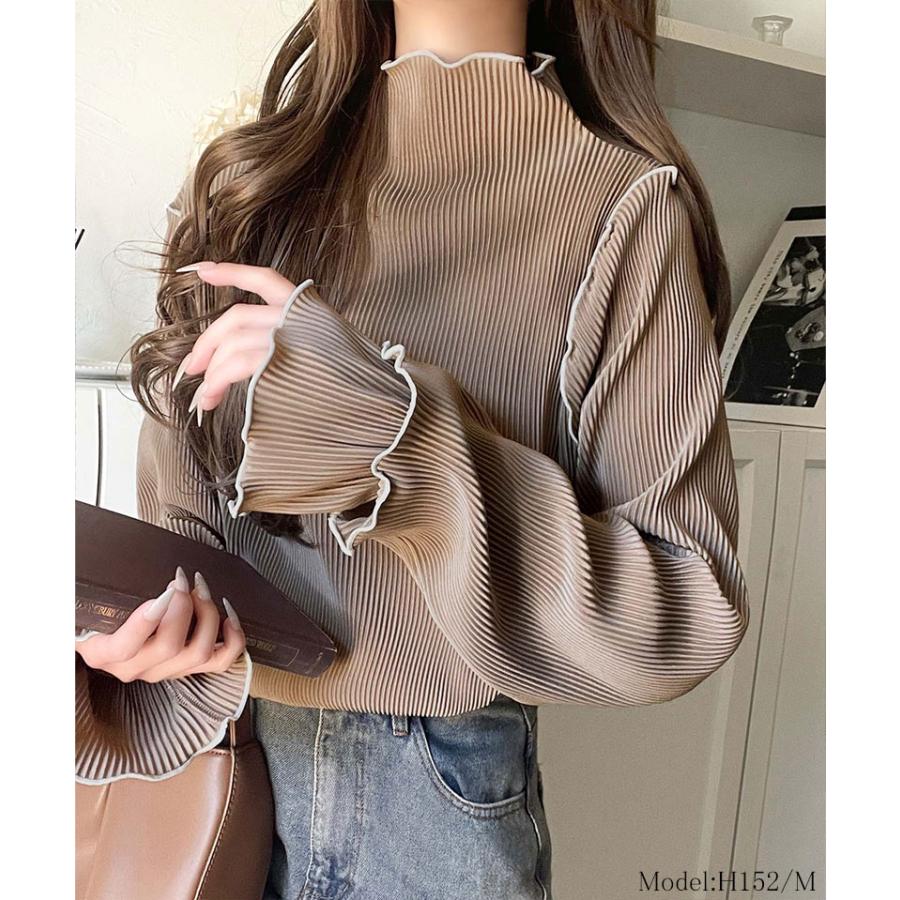 【 クラシカルエルフ classical elf 】トップス レディース きれいめ 長袖 Tシャツ 前後 2way 袖 フリル 配色 メロウ 凹凸感 プリーツ 長袖 | classicalelf | 10