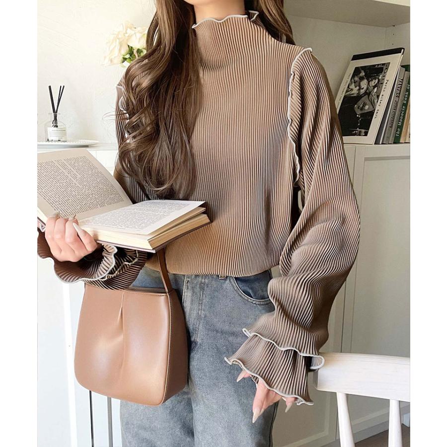 【 クラシカルエルフ classical elf 】トップス レディース きれいめ 長袖 Tシャツ 前後 2way 袖 フリル 配色 メロウ 凹凸感 プリーツ 長袖 | classicalelf | 11