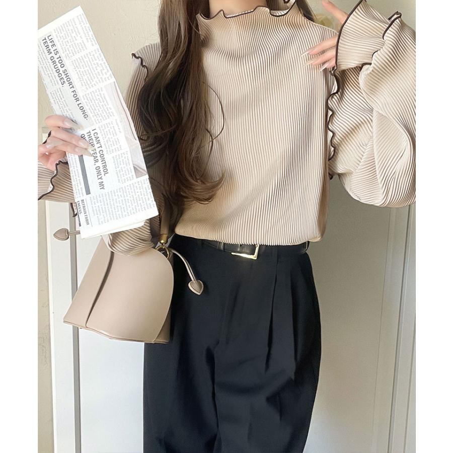 【 クラシカルエルフ classical elf 】トップス レディース きれいめ 長袖 Tシャツ 前後 2way 袖 フリル 配色 メロウ 凹凸感 プリーツ 長袖 | classicalelf | 13