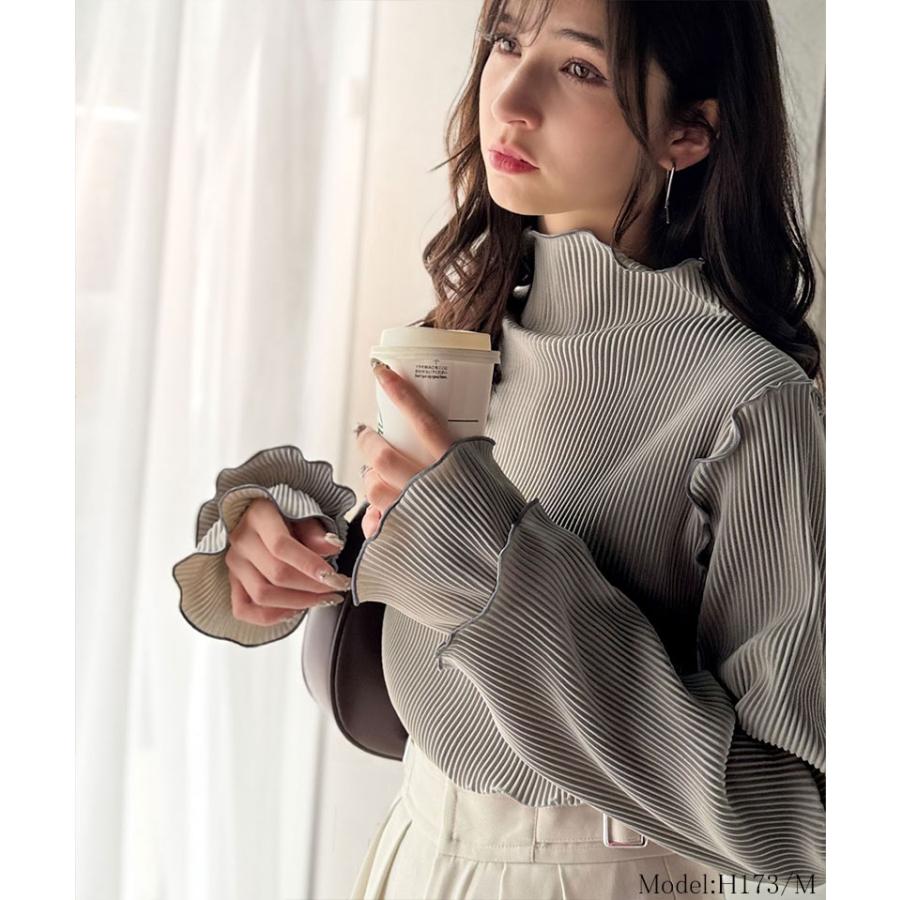 【 クラシカルエルフ classical elf 】トップス レディース きれいめ 長袖 Tシャツ 前後 2way 袖 フリル 配色 メロウ 凹凸感 プリーツ 長袖 | classicalelf | 14