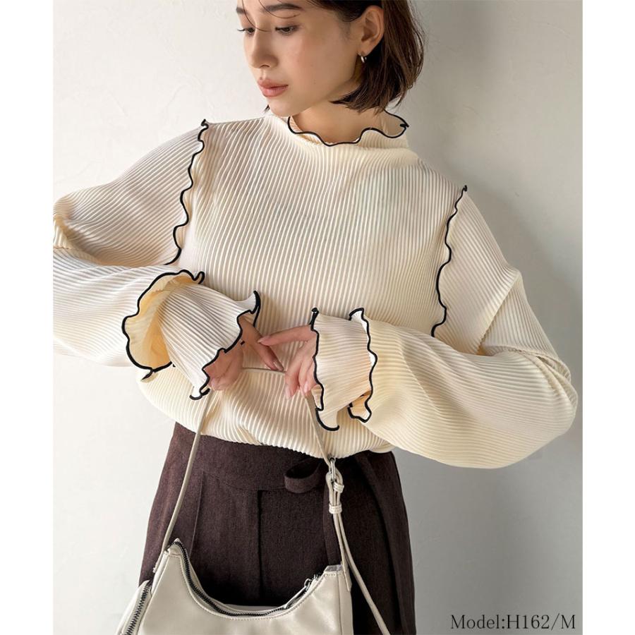 【 クラシカルエルフ classical elf 】トップス レディース きれいめ 長袖 Tシャツ 前後 2way 袖 フリル 配色 メロウ 凹凸感 プリーツ 長袖 | classicalelf | 02