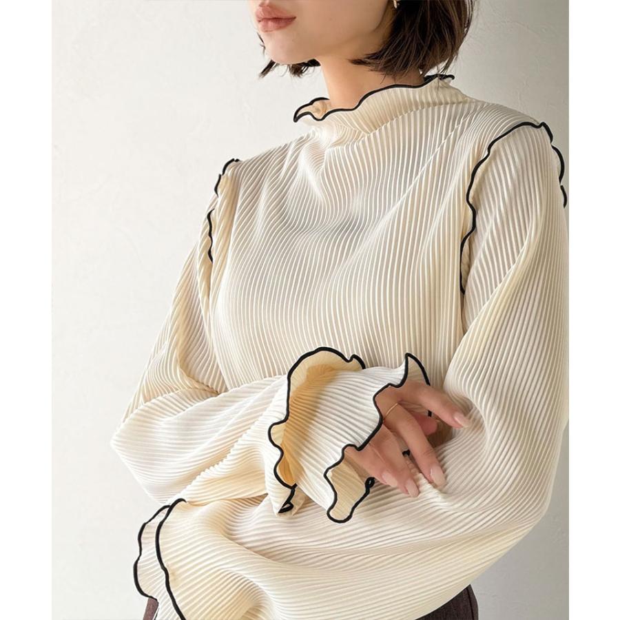 【 クラシカルエルフ classical elf 】トップス レディース きれいめ 長袖 Tシャツ 前後 2way 袖 フリル 配色 メロウ 凹凸感 プリーツ 長袖 | classicalelf | 04
