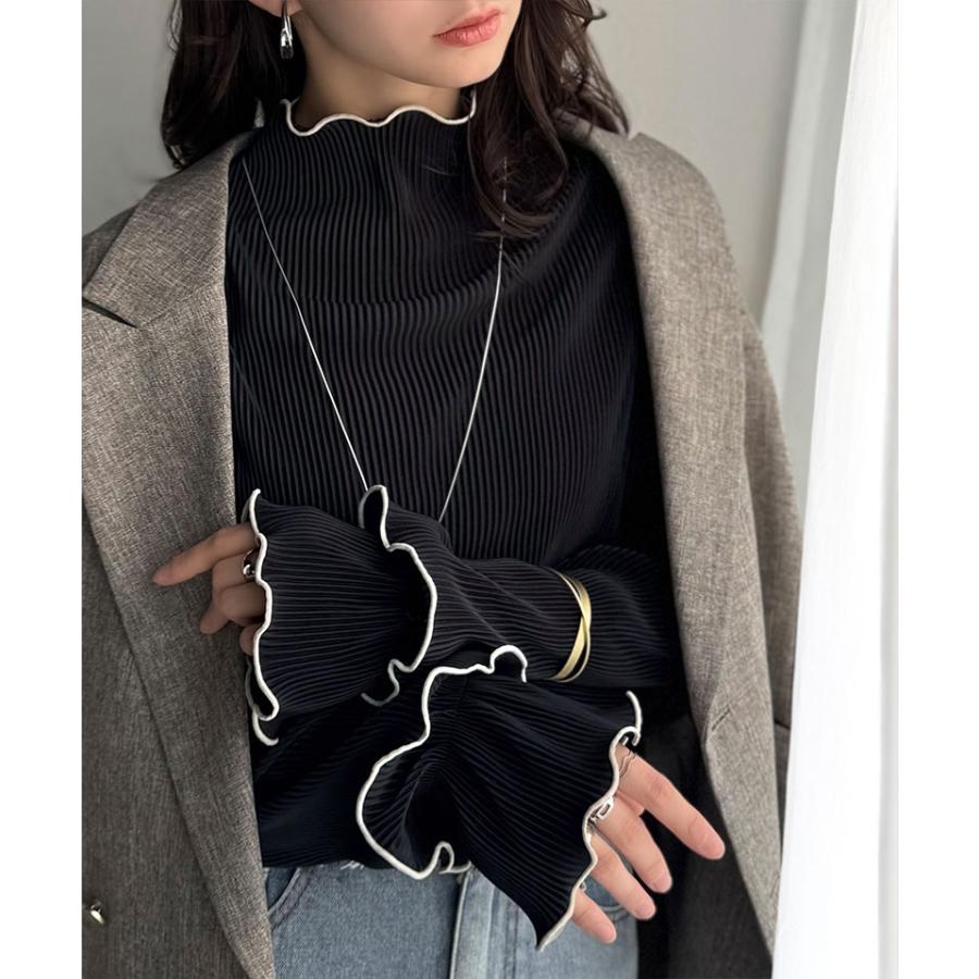 【 クラシカルエルフ classical elf 】トップス レディース きれいめ 長袖 Tシャツ 前後 2way 袖 フリル 配色 メロウ 凹凸感 プリーツ 長袖 | classicalelf | 06