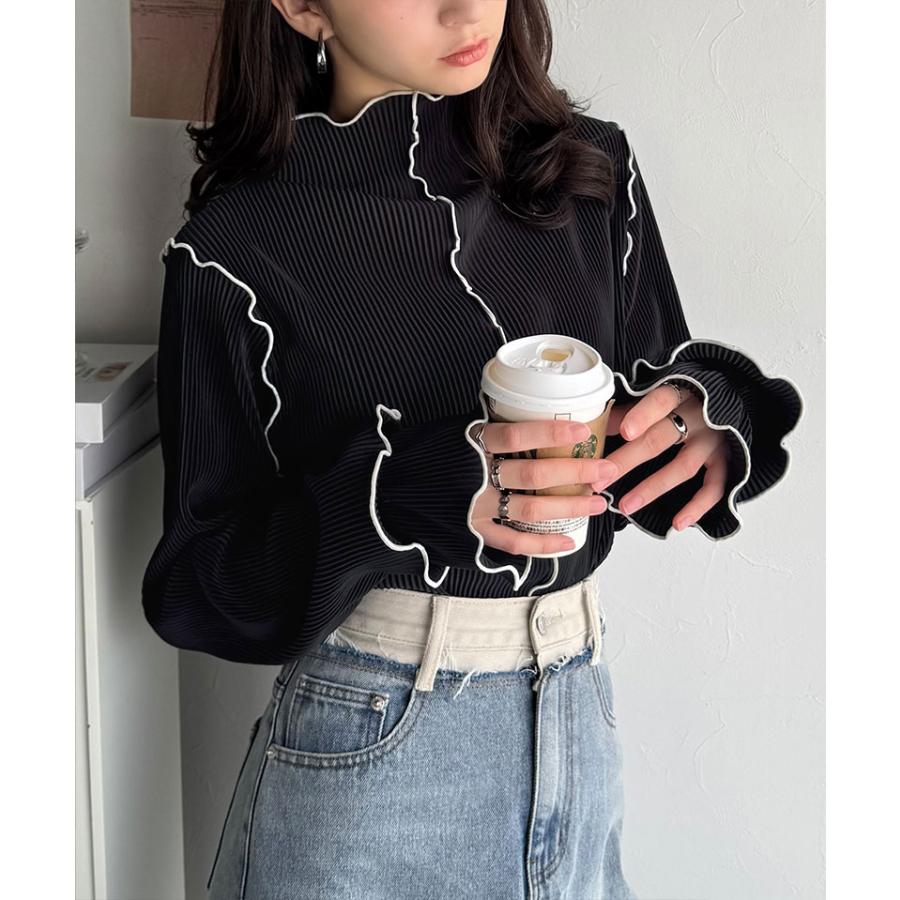 【 クラシカルエルフ classical elf 】トップス レディース きれいめ 長袖 Tシャツ 前後 2way 袖 フリル 配色 メロウ 凹凸感 プリーツ 長袖 | classicalelf | 07