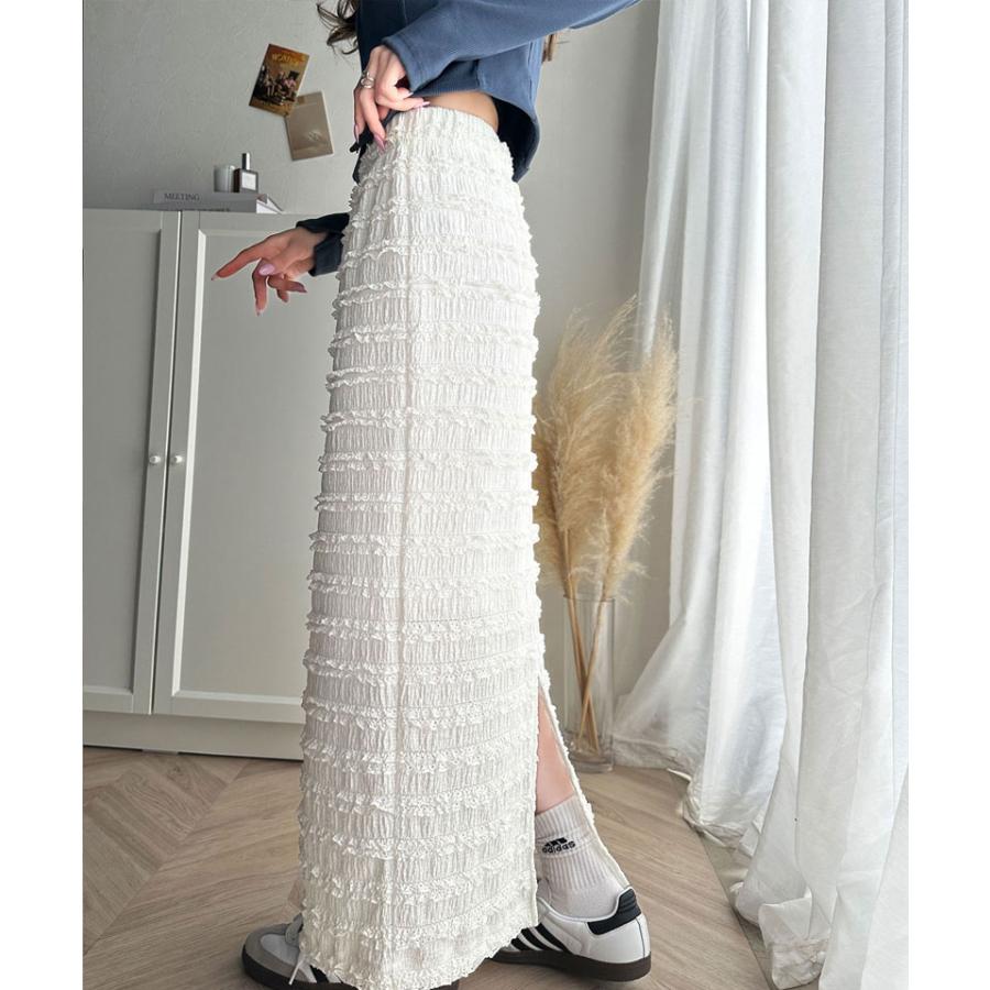 ボトムス スカート レディース ジャガード レース タイトスカート スリット 美脚魅せ Iライン ワードロープ ロング カットレース 美シルエット | classicalelf | 03