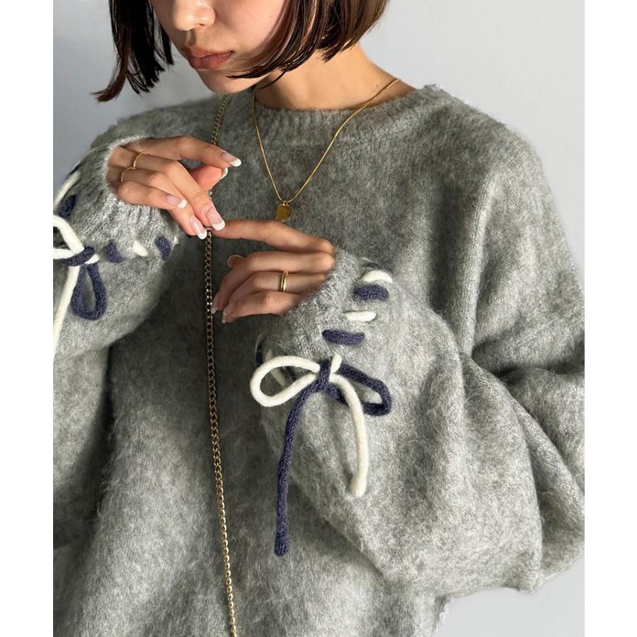 【 クラシカルエルフ classical elf 】 トップス ニット レディース 長袖 プルオーバー 袖2way リボン 配色ニット 長袖 ふんわり 体型カバー ゆったり | classicalelf | 10