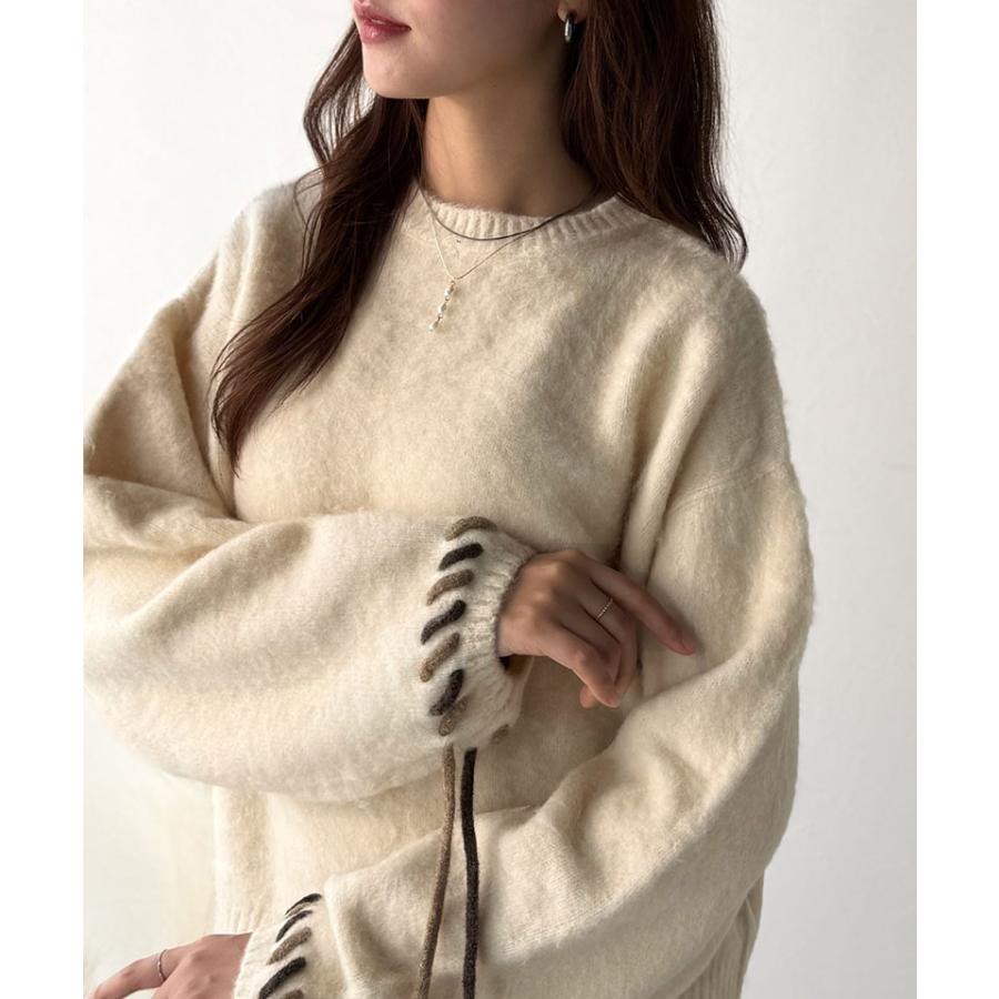 【 クラシカルエルフ classical elf 】 トップス ニット レディース 長袖 プルオーバー 袖2way リボン 配色ニット 長袖 ふんわり 体型カバー ゆったり | classicalelf | 05