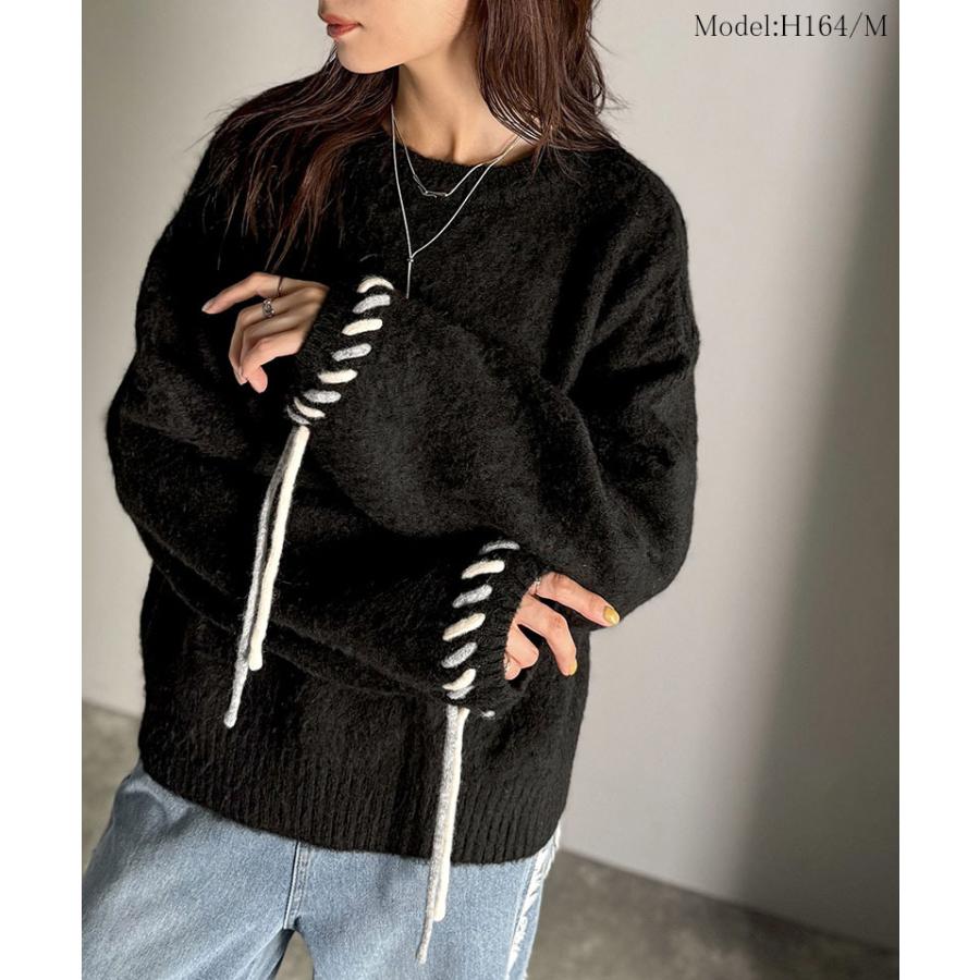 【 クラシカルエルフ classical elf 】 トップス ニット レディース 長袖 プルオーバー 袖2way リボン 配色ニット 長袖 ふんわり 体型カバー ゆったり | classicalelf | 06