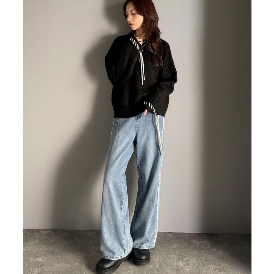 【 クラシカルエルフ classical elf 】 トップス ニット レディース 長袖 プルオーバー 袖2way リボン 配色ニット 長袖 ふんわり 体型カバー ゆったり | classicalelf | 07