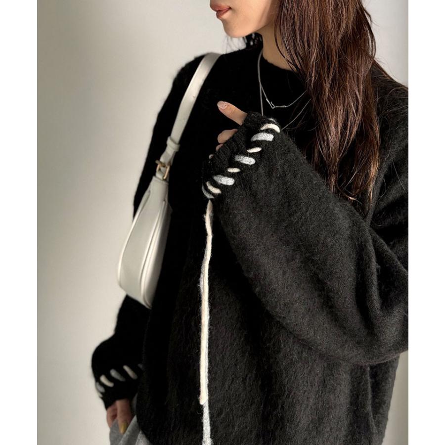 【 クラシカルエルフ classical elf 】 トップス ニット レディース 長袖 プルオーバー 袖2way リボン 配色ニット 長袖 ふんわり 体型カバー ゆったり | classicalelf | 08