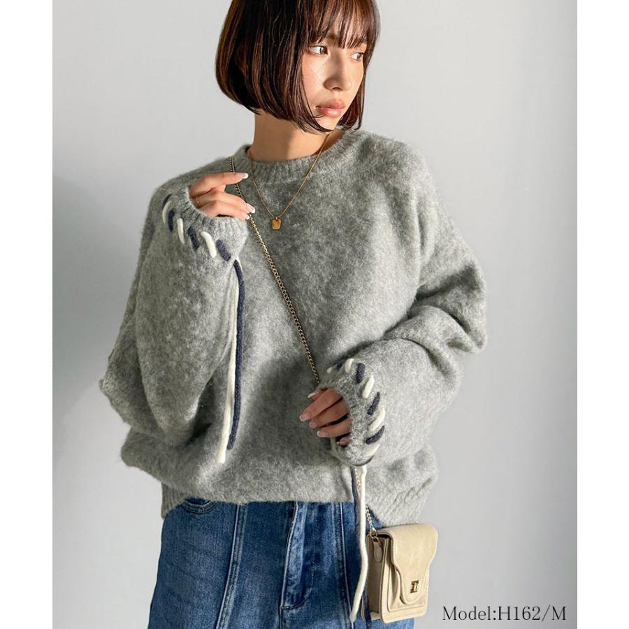 【 クラシカルエルフ classical elf 】 トップス ニット レディース 長袖 プルオーバー 袖2way リボン 配色ニット 長袖 ふんわり 体型カバー ゆったり | classicalelf | 09