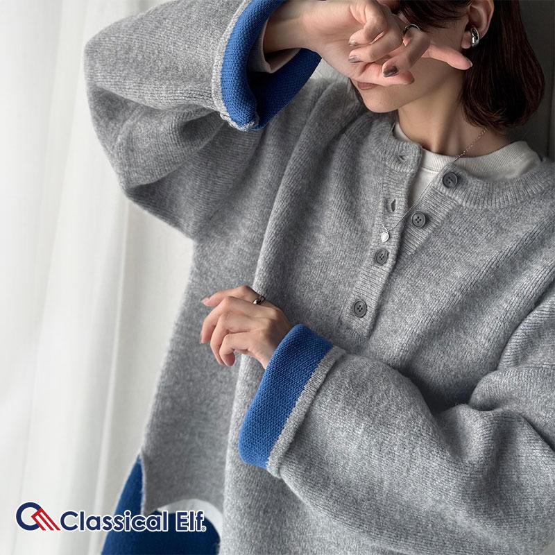 【 クラシカルエルフ classical elf 】ニット レディース 長袖 トップス プルオーバー クルーネック ダブルフェイス こなれ感 華奢見え ゆったり | classicalelf