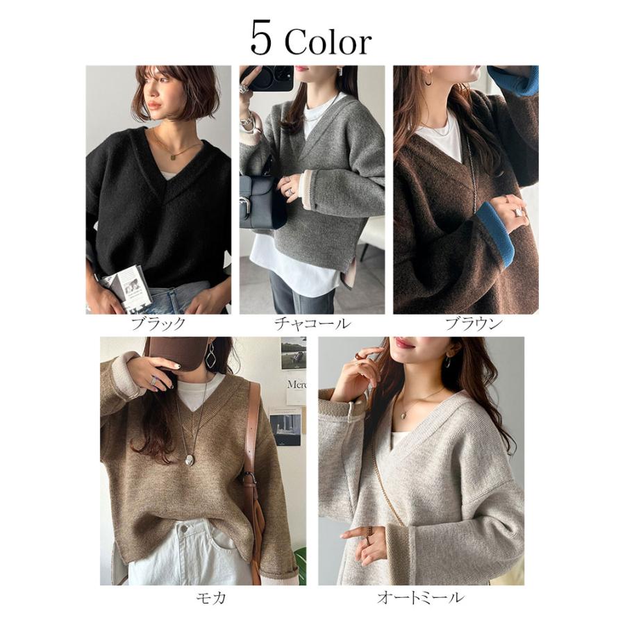 【 クラシカルエルフ classical elf 】ニット レディース 長袖 トップス Vネック プルオーバー 抜け感 すっきり見え 大人カジュアル シンプル | classicalelf | 01