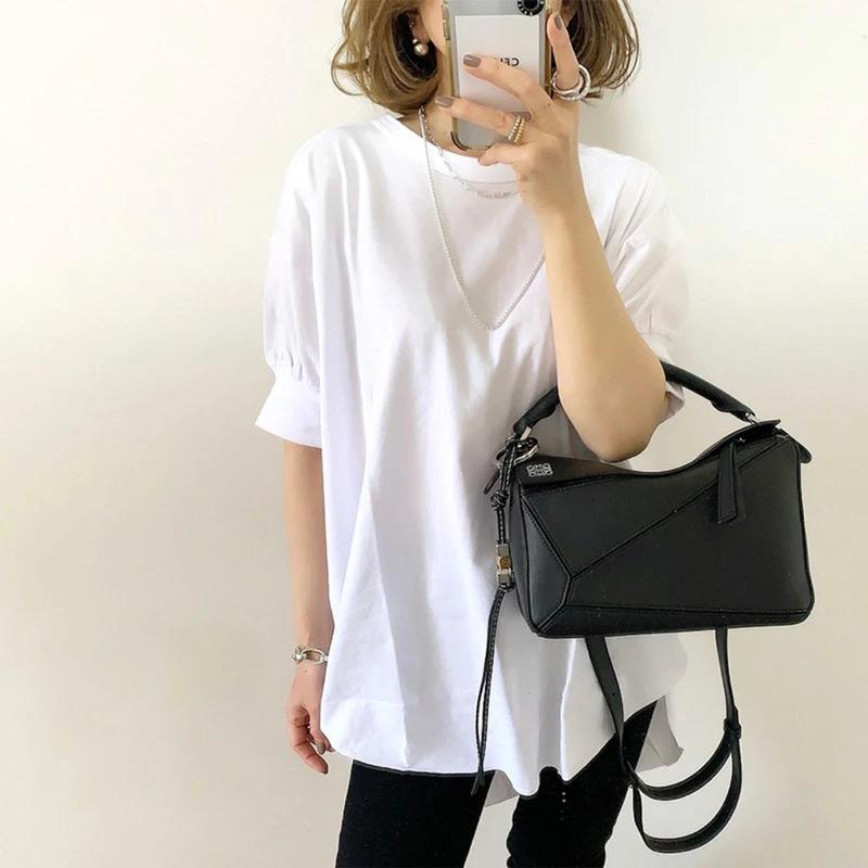 Tシャツ 5分袖 ヘンリーネック カットソー ゆったりシルエット ロング丈 メール便 送料無料