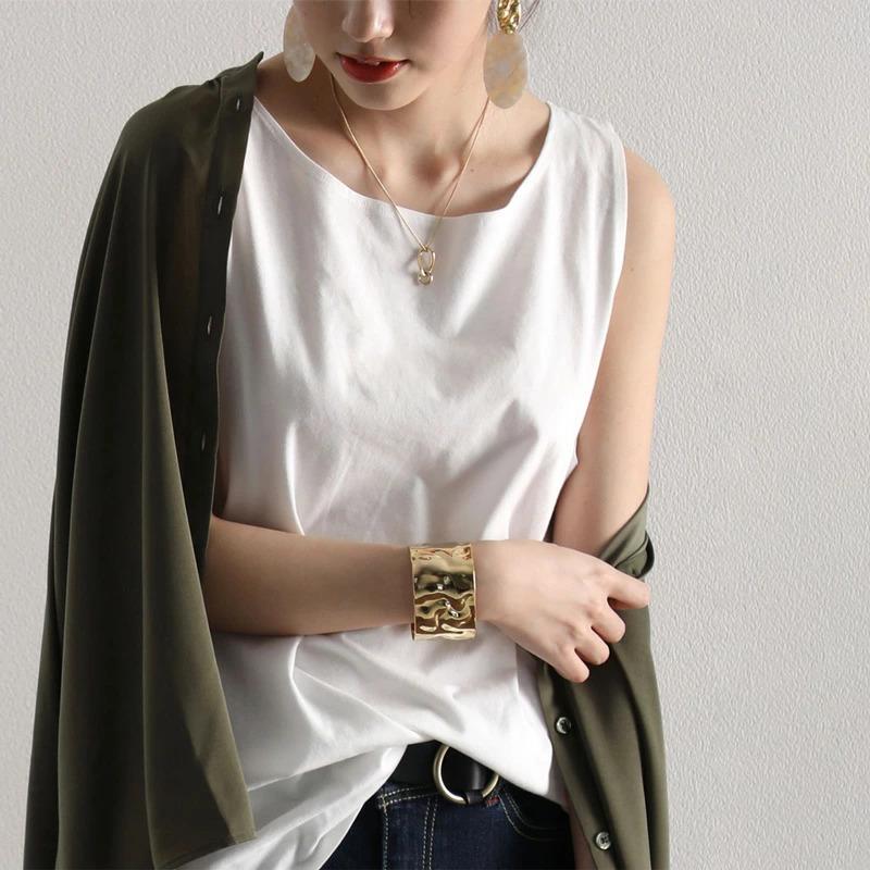 メール便 タンクトップ 袖なし キャミソール ノースリーブ レイヤード 重ね着 ラウンドヘム 大きいサイズ 華奢見せ | classicalelf