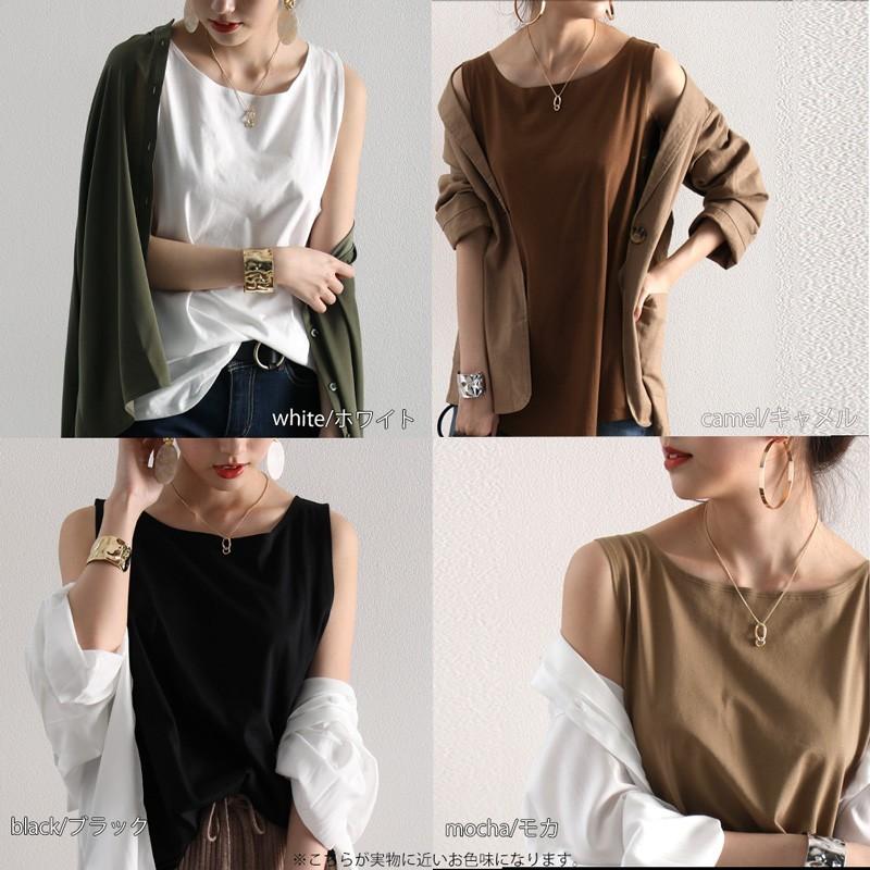 メール便 タンクトップ 袖なし キャミソール ノースリーブ レイヤード 重ね着 ラウンドヘム 大きいサイズ 華奢見せ | classicalelf | 01