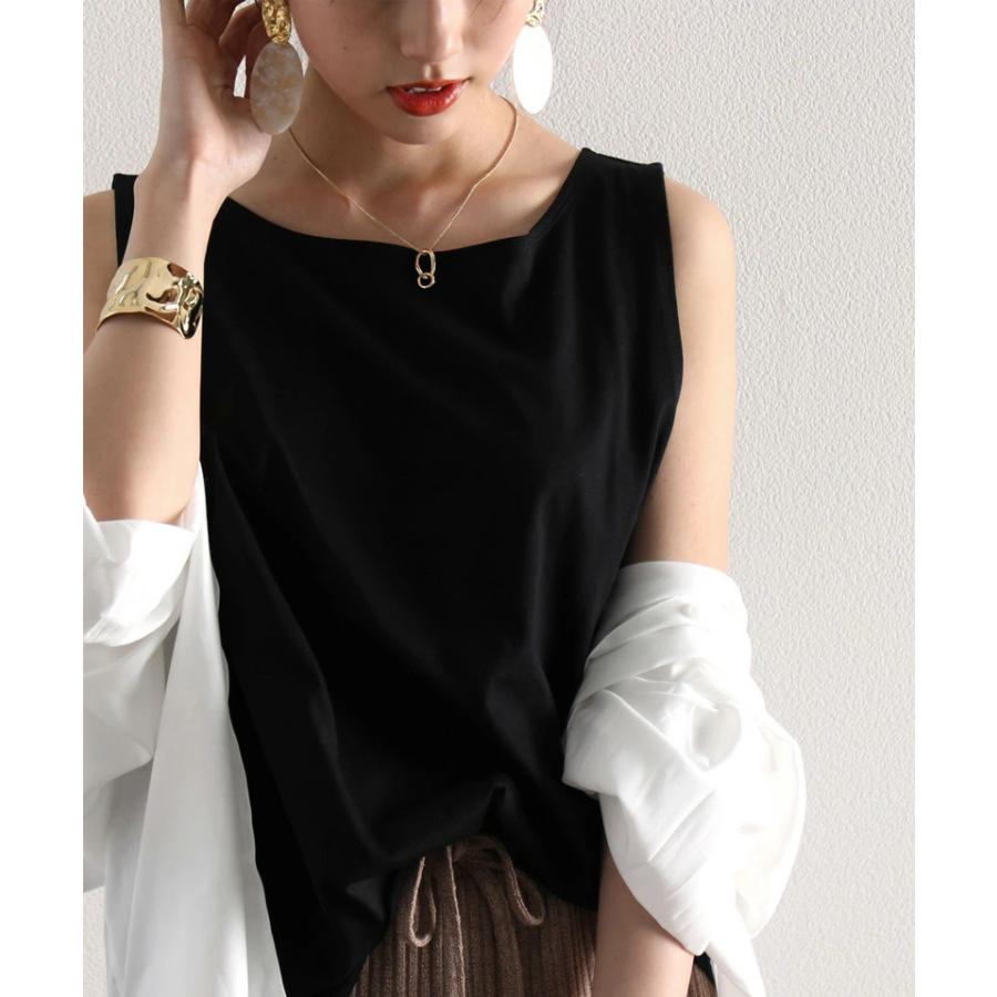 メール便 タンクトップ 袖なし キャミソール ノースリーブ レイヤード 重ね着 ラウンドヘム 大きいサイズ 華奢見せ | classicalelf | 10