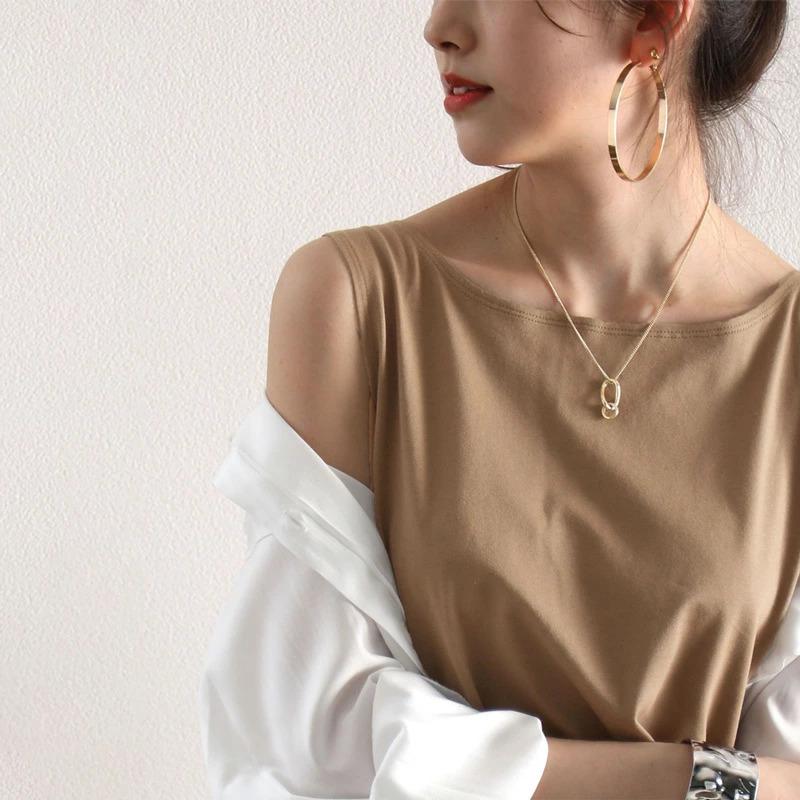 メール便 タンクトップ 袖なし キャミソール ノースリーブ レイヤード 重ね着 ラウンドヘム 大きいサイズ 華奢見せ | classicalelf | 16