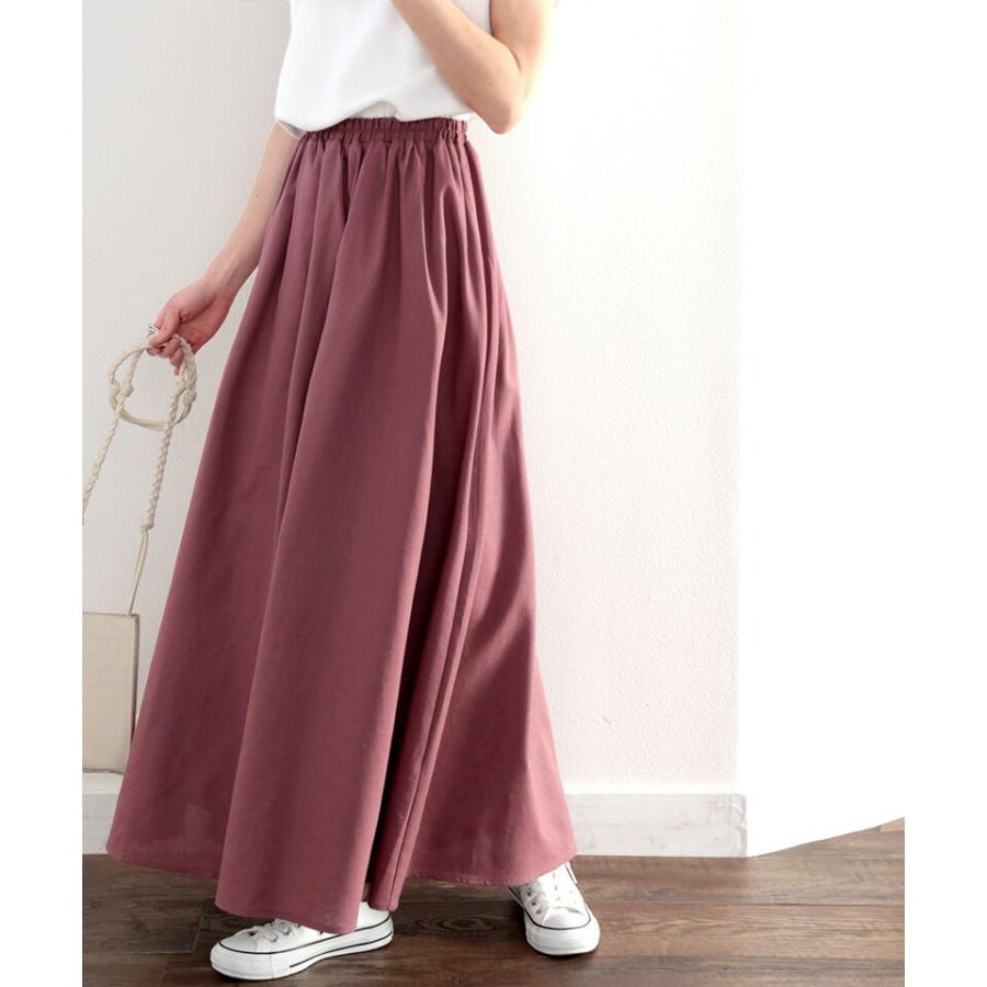 レディース 大きいサイズ 小さいサイズ ボトムス スカート コットンリネン マキシ丈 ロング フレア ギャザー ウエストゴム 楽ちん 親子コー | classicalelf | 10