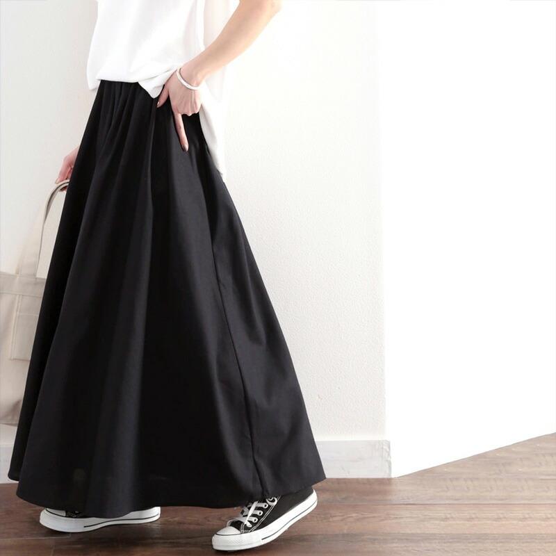 レディース 大きいサイズ 小さいサイズ ボトムス スカート コットンリネン マキシ丈 ロング フレア ギャザー ウエストゴム 楽ちん 親子コー | classicalelf | 16