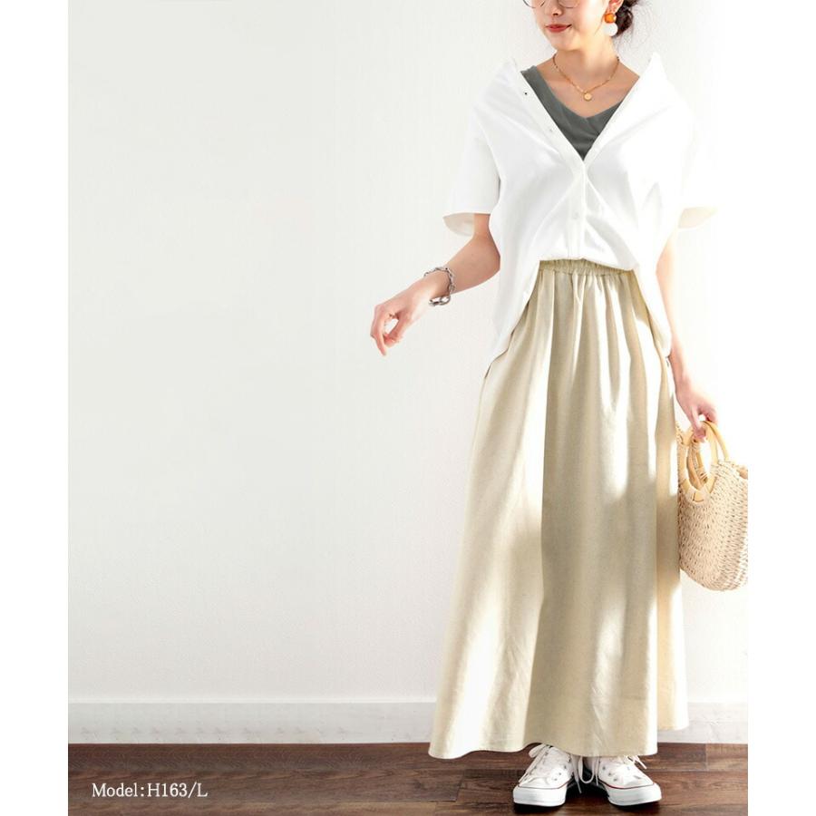 レディース 大きいサイズ 小さいサイズ ボトムス スカート コットンリネン マキシ丈 ロング フレア ギャザー ウエストゴム 楽ちん 親子コー | classicalelf | 02