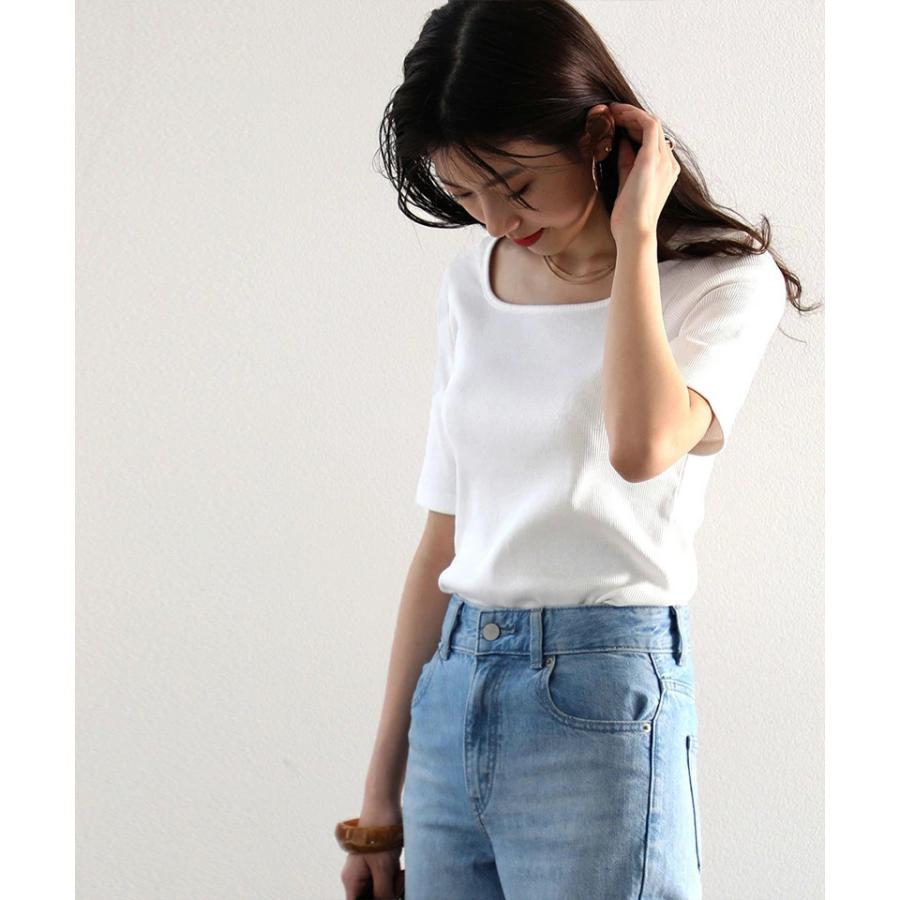 メール便  コットン 五分袖トップス 半袖 Tシャツ カットソー カジュアル きれいめ トレンド | classicalelf | 02