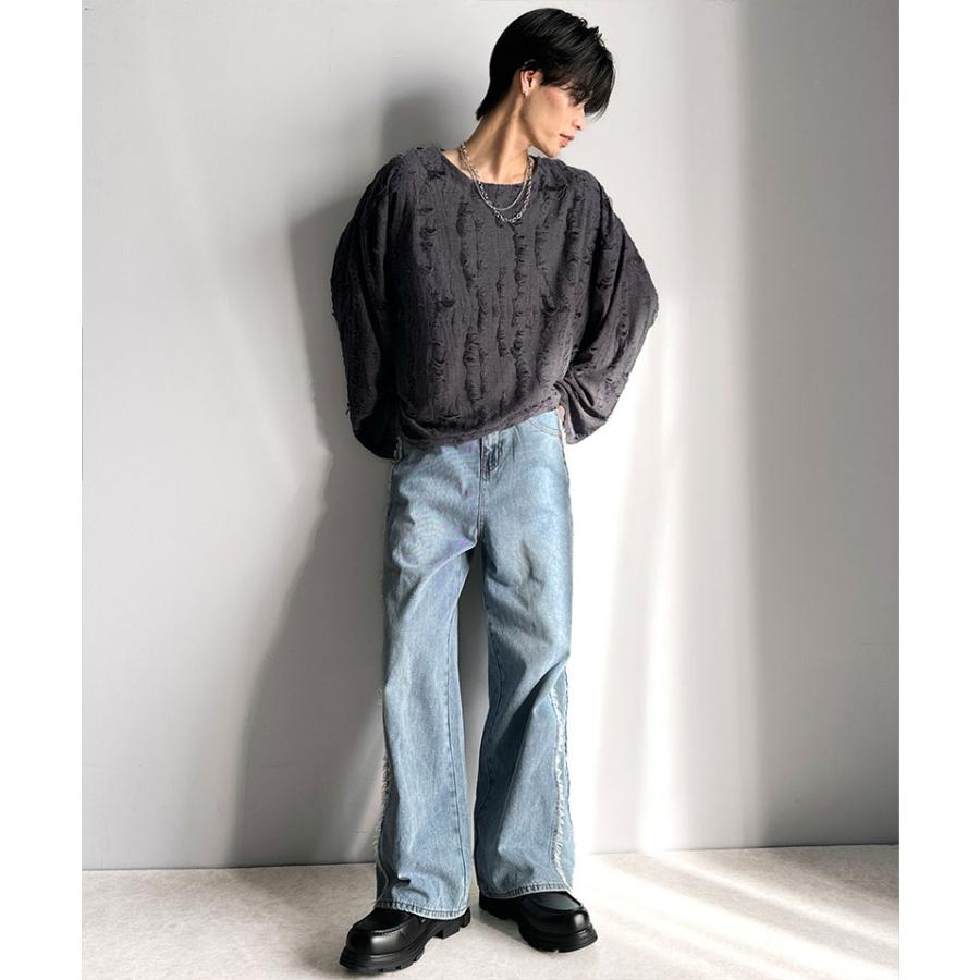 トップス Tシャツ メンズ ダメージ 加工 ビッグ シルエット ジャカード カットソー長袖 男女兼用 ユニセックス レディース ゆるっと オーバーサイズ | classicalelf | 10