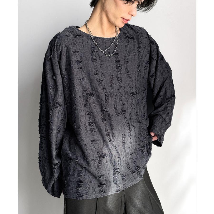トップス Tシャツ メンズ ダメージ 加工 ビッグ シルエット ジャカード カットソー長袖 男女兼用 ユニセックス レディース ゆるっと オーバーサイズ | classicalelf | 13