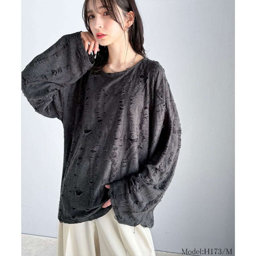 トップス Tシャツ メンズ ダメージ 加工 ビッグ シルエット ジャカード カットソー長袖 男女兼用 ユニセックス レディース ゆるっと オーバーサイズ | classicalelf | 14