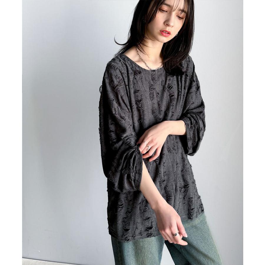 トップス Tシャツ メンズ ダメージ 加工 ビッグ シルエット ジャカード カットソー長袖 男女兼用 ユニセックス レディース ゆるっと オーバーサイズ | classicalelf | 15