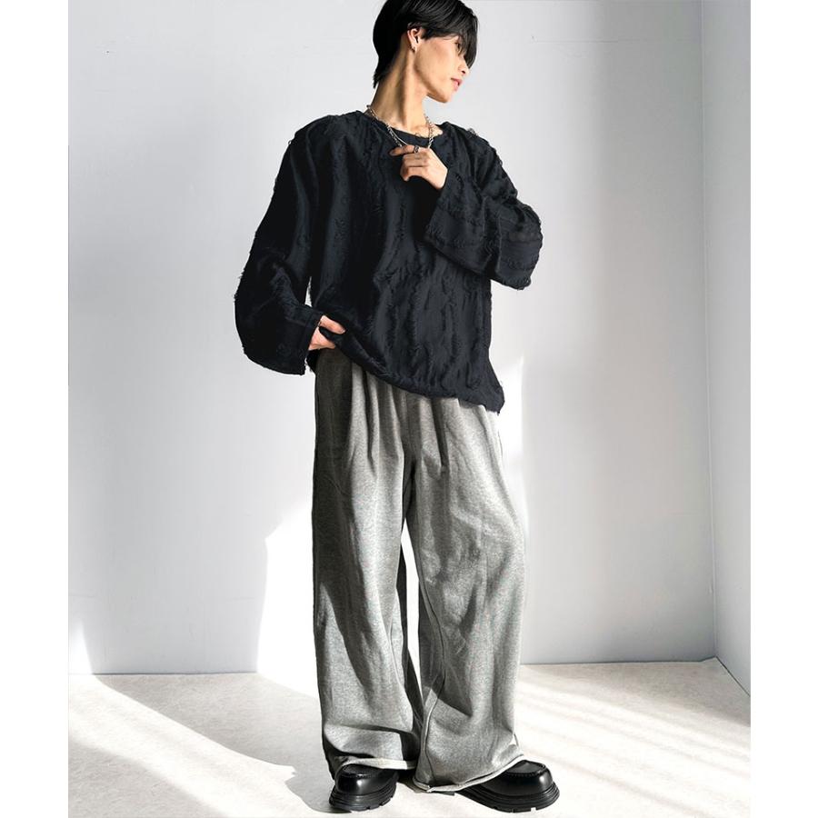 トップス Tシャツ メンズ ダメージ 加工 ビッグ シルエット ジャカード カットソー長袖 男女兼用 ユニセックス レディース ゆるっと オーバーサイズ | classicalelf | 03