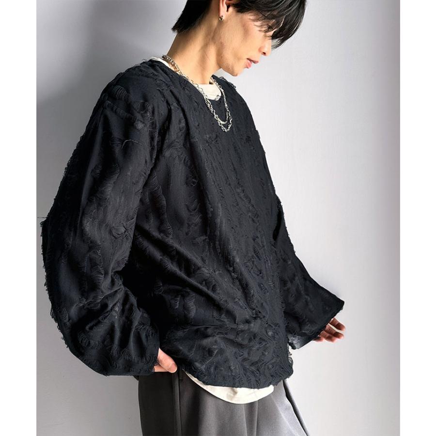 トップス Tシャツ メンズ ダメージ 加工 ビッグ シルエット ジャカード カットソー長袖 男女兼用 ユニセックス レディース ゆるっと オーバーサイズ | classicalelf | 04