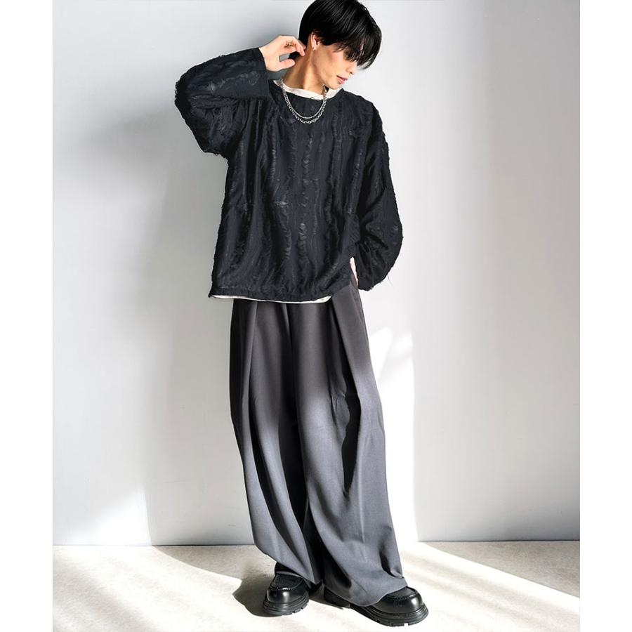 トップス Tシャツ メンズ ダメージ 加工 ビッグ シルエット ジャカード カットソー長袖 男女兼用 ユニセックス レディース ゆるっと オーバーサイズ | classicalelf | 05