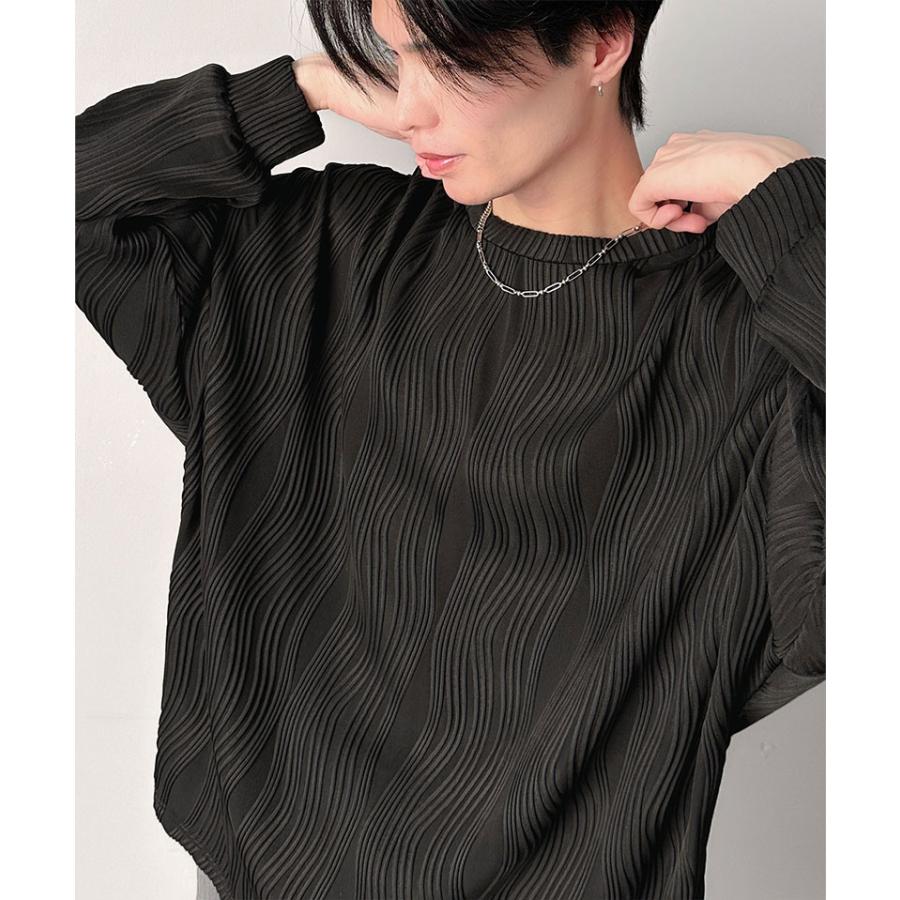トップス Tシャツ メンズ ゆるっと オーバーサイズ ウェーブ 柄 ジャガード 素材 長袖 プルオーバー ドロップショルダー モモンガ袖 大きいサイズ | classicalelf | 09
