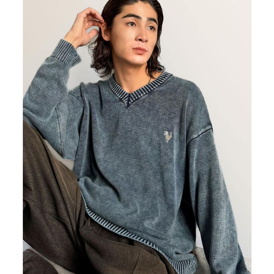 【Classical Origin】 ニット セーター メンズ ブランド トップス Vネックセーター オーバーサイズ ピグメント加工 綿100％ 抜け感 刺繍 ルーズ 自然体 | classicalelf | 10