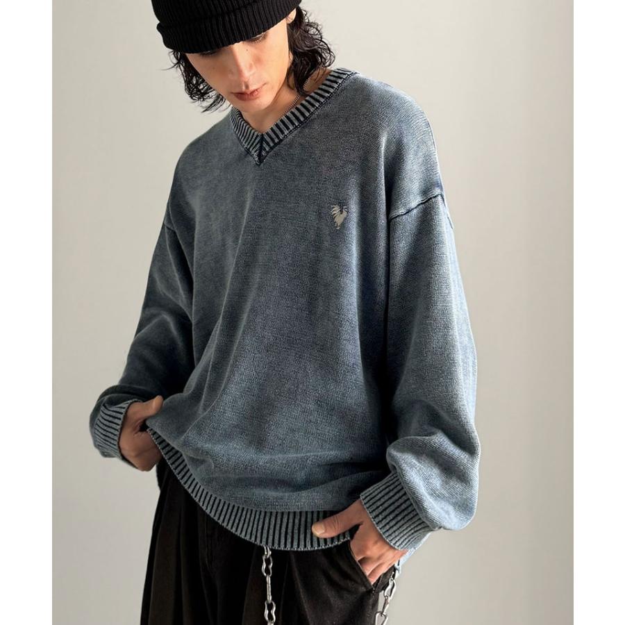【Classical Origin】 ニット セーター メンズ ブランド トップス Vネックセーター オーバーサイズ ピグメント加工 綿100％ 抜け感 刺繍 ルーズ 自然体 | classicalelf | 11