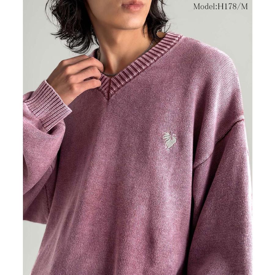 【Classical Origin】 ニット セーター メンズ ブランド トップス Vネックセーター オーバーサイズ ピグメント加工 綿100％ 抜け感 刺繍 ルーズ 自然体 | classicalelf | 13