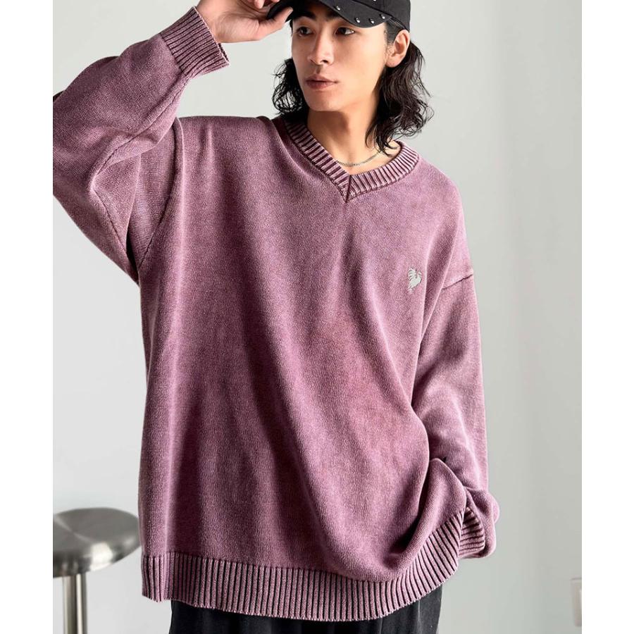【Classical Origin】 ニット セーター メンズ ブランド トップス Vネックセーター オーバーサイズ ピグメント加工 綿100％ 抜け感 刺繍 ルーズ 自然体 | classicalelf | 15